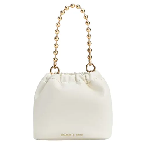 Túi Xách Nữ Charles & Keith CNK Aldora Beaded Handle Bucket Bag White 10781947 Màu Trắng