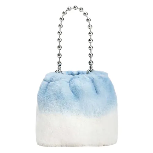 Túi Xách Nữ Charles & Keith CNK Aldora Beaded Handle Furry Bucket Bag Light Blue 10781947 Màu Xanh Trắng