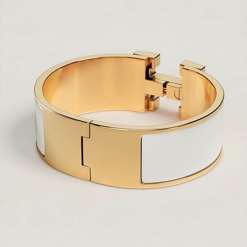 Vòng Đeo Tay Hermès Clic Clac H Bracelet Màu Trắng Vàng-1