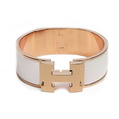 Vòng Đeo Tay Hermès Clic Clac H Bracelet Màu Trắng - Vàng Hồng-1