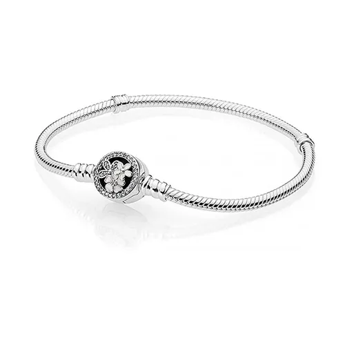 Vòng Đeo Tay Pandora Moments Flower Clasp Snake Chain Bracelet 590744CZ Màu Bạc Size 18
