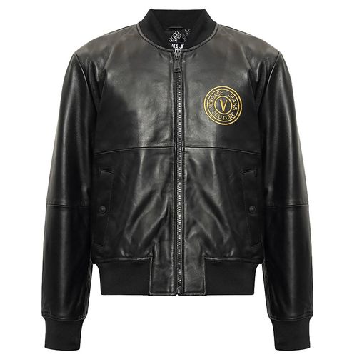 Áo Khoác Versace Jeans Couture Leather Logo Embroidered Bomber 73GAVP07 CPPS3 899 Màu Đen Size 46