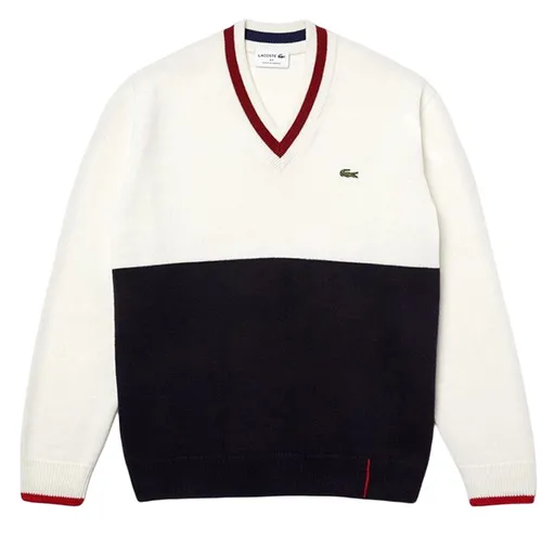 Áo Len Lacoste Men's Made In France Two-Tone Wool V-Neck Sweater AH2051 Màu Trắng Size L