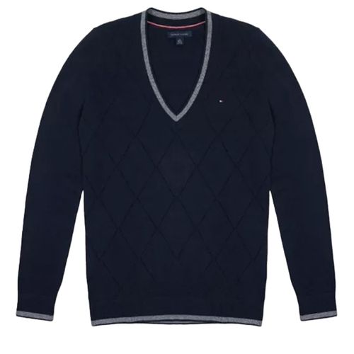 Áo Len Nữ Tommy Hilfiger Women's Argyle V-Neck Sweater Màu Xanh Navy Size S