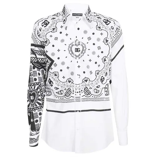 Thời trang Đen trắng Áo sơ mi - Áo Sơ Mi Nam Dolce & Gabbana D&G Bandana Print In White G5IX8T GF101 W0800 Màu Đen Trắng Size 38 - Vua Hàng Hiệu