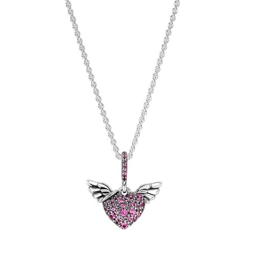 Dây Chuyền Pandora Pavé Heart & Angel Wings Necklace 398505C02 Màu Bạc