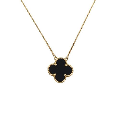 Dây Chuyền Van Cleef & Arpels Onyx Vintage Alhambra Pendant Necklace Màu Vàng Hồng Size 15mm