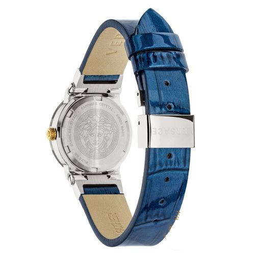 Đồng Hồ Nữ Versace Greca Logo Mini Leather Watch 27mm Màu Xanh Dương-2