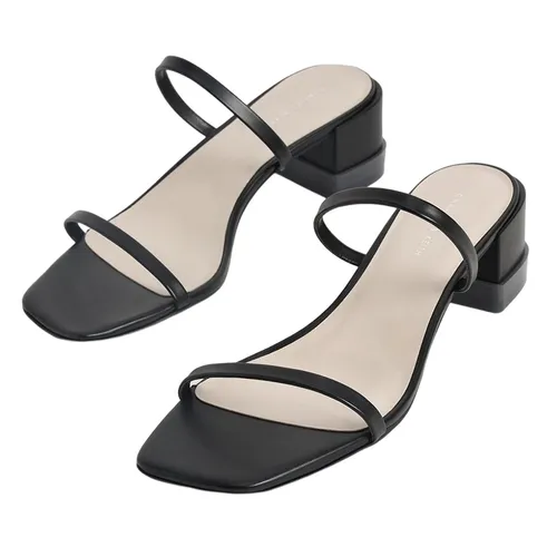 Giày Cao Gót Nữ Charles & Keith CNK Double Strap Block Heel Mules 60190296 Màu Đen