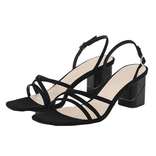 Giày Cao Gót Nữ Charles & Keith CNK Square Toe Slingback Sandals 60050935 Màu Đen Size 37