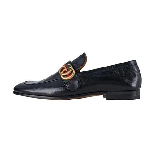 Giày Lười Gucci Leather With GG Web 428609 04W Màu Đen Size 8.5