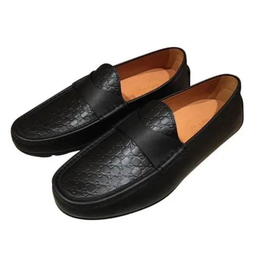 Giày Lười Gucci Mocca Logo Monogram 466904 Màu Đen Size 40.5