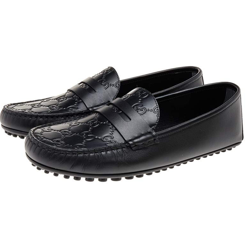 Giày Lười Gucci Mocca Shoes With Embossed Black Màu Đen Size 39