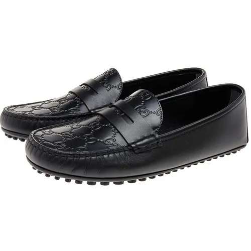 Giày Lười Gucci Mocca Shoes With Embossed Black Màu Đen Size 41