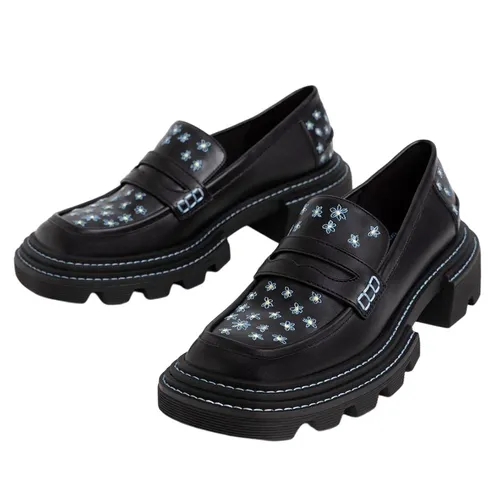 Giày Lười Nữ Charles & Keith CNK Perline Chunky Penny Loafers 70900334-2 Màu Đen