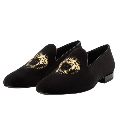 Giày Lười Versace Medusa Head Velvet Loafers Màu Đen Size 39.5