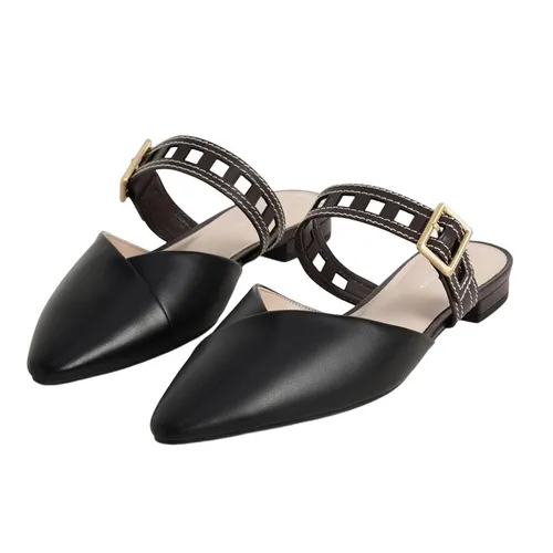 Giày Mũi Nhọn Nữ Charles & Keith  Cut Out Strap Flat 70920094 Màu Đen