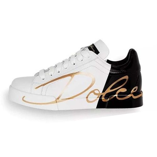 Giày Sneakers Dolce & Gabbana Leather Portofino With Metallic Heel CK1600 AI053 HD821 Màu Đen Trắng Size 41
