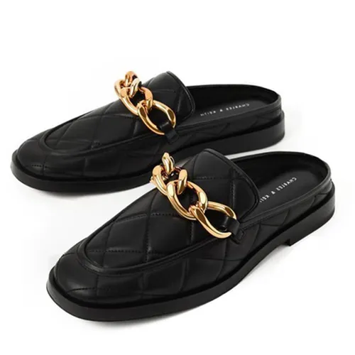 Giày Sục Nữ Charles & Keith CNK Mules Quilted Chain Loafer CK1-70380952 Màu Đen