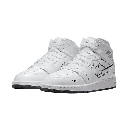 Giày Thể Thao Nike Air Jordan 1 Mid GS Schematic Màu Trắng Size 38