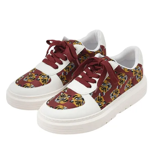 Giày Thể Thao Nữ Charles & Keith CNK Stevie Tiger-Print Jacquard Sneakers 70900354 Màu Đỏ/Trắng/Vàng