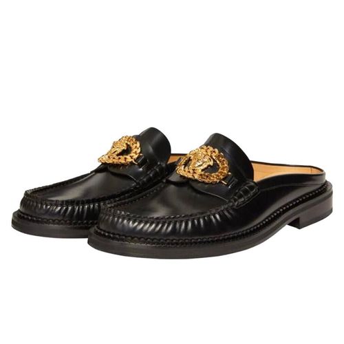 Giày Versace Loafers  Herren Medusa Chain Leder-Slipper Schwarz Màu Đen-1