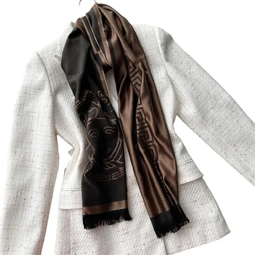 Khăn Quàng Cổ Versace Medusa/Greek Key Logo Wool & Silk Black/Gold Hai Mặt Đen-Vàng - Thời trang - Vua Hàng Hiệu