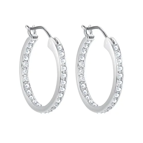 Khuyên Tai Swarovski Sommerset Hoop Earringswhite, Rhodium Plated 5616262 Màu Bạc