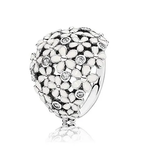 Nhẫn Pandora Darling Daisy Bouquet White Enamel Ring - 190936EN12 Màu Bạc Size 50