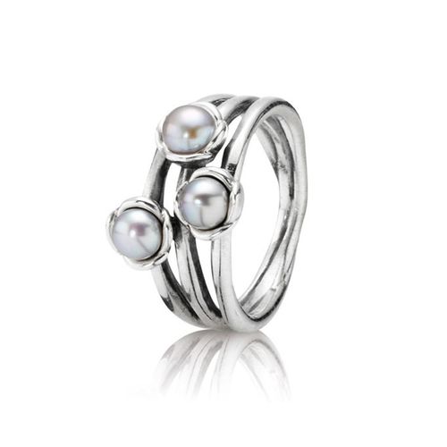 Nhẫn Pandora Triple Bloom Grey Pearl Ring - 190606GP Size 50