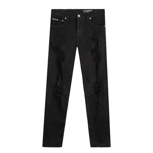 Quần Jeans Nam Dolce & Gabbana D&G Ripped Plaque Slim Fit GY07CD G8EQ9 S9001 Màu Đen