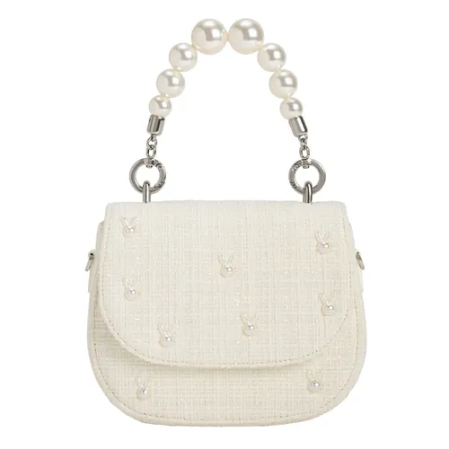 Túi Đeo Vai Nữ Charles & Keith CNK Bunny Tweed Beaded Handle Bag 50160120 Màu Trắng