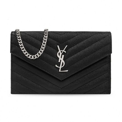 Túi YSL Yves Saint Laurent Wallet On Chain Silver Màu Đen Khóa Bạc Size 19