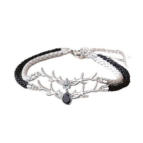 Vòng Đeo Tay Đôi LiLi Jewelry Dây Bện, Hình Gạc Nai Lili_158273 Màu Đen/Bạc - Trang sức - Vua Hàng Hiệu