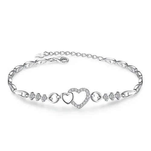 Vòng Đeo Tay LiLi Jewelry Cặp Trái Tim Alvin Đính Đá CZ Lili_267729 Màu Bạc