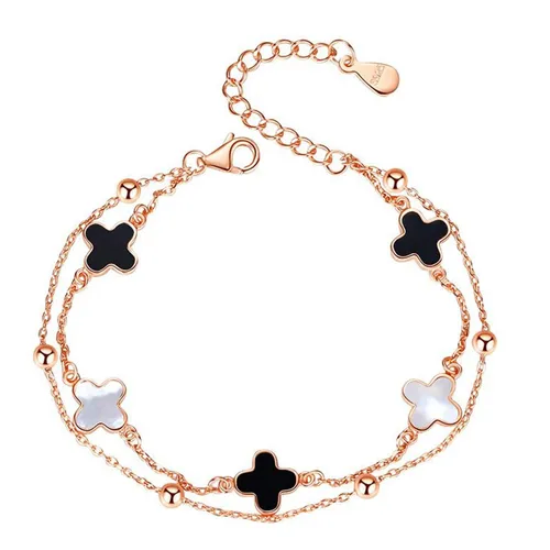 Lili Jewelry Nữ Vòng đeo tay Bạc 925 - Vòng Đeo Tay LiLi Jewelry Hình Cỏ Bốn Lá Lili_527629 Màu Vàng Hồng Mặt Trắng Đen - Vua Hàng Hiệu