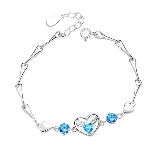 Vòng Đeo Tay LiLi Jewelry Hình Trái Tim Đính Đá CZ Lili_167424 Màu Bạc/Xanh - Trang sức - Vua Hàng Hiệu