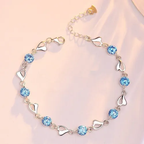 Vòng Đeo Tay LiLi Jewelry Hình Trái Tim Đính Đá CZ Lili_276753 Màu Bạc Xanh