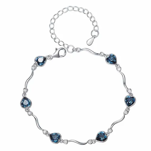 Vòng Đeo Tay LiLi Jewelry Hình Trái Tim Đính Đá Swarovski Lili_871167 Màu Bạc Xanh - Trang sức - Vua Hàng Hiệu