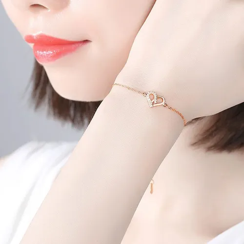 Vòng Đeo Tay LiLi Jewelry Hình Trái Tim Heart To Heart Đính Đá CZ Lili_919238 Màu Vàng Hồng - Trang sức - Vua Hàng Hiệu