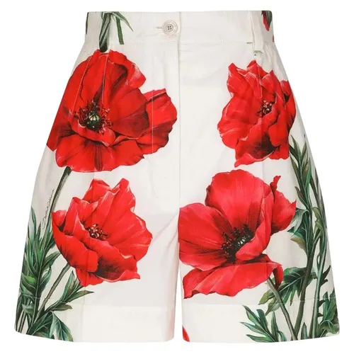Quần Short Nữ Dolce & Gabbana D&G Poppy-Print Poplin FTCKATHS5NNHA3VN Màu Trắng Đỏ Size 40