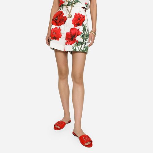 Quần Short Nữ Dolce & Gabbana D&G Poppy-Print Poplin FTCKATHS5NNHA3VN Màu Trắng Đỏ Size 44-3