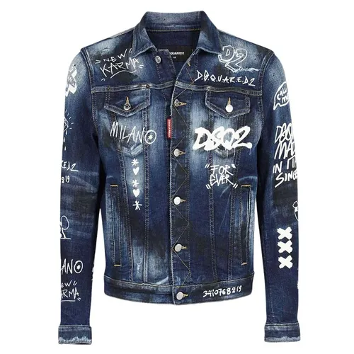 Áo Khoác Dsquared2 Dark Graffiti Wash Denim S74AM1249 S30685 Màu Xanh Size 46