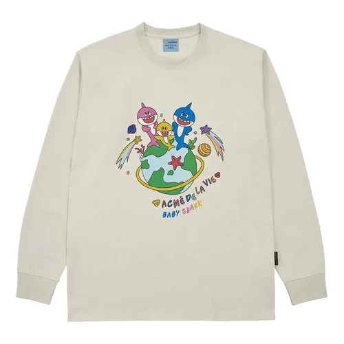 Thời trang - Áo Nỉ Sweater Acmé De La Vie ADLV x Pinkfong Baby Shark - Worldwide Family Long Sleeve T-Shirt Màu Trắng Đục - Vua Hàng Hiệu