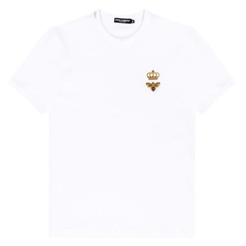 Áo Phông Dolce & Gabbana White Cotton Logo Embroidered G8JX7Z G7WUQ W0800 Màu Trắng Size 44-3