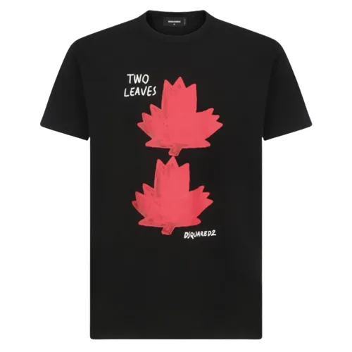 Áo Phông Dsquared2 Black Two Leaves Printed S71GD1191 S22427 900 Màu Đen Size M