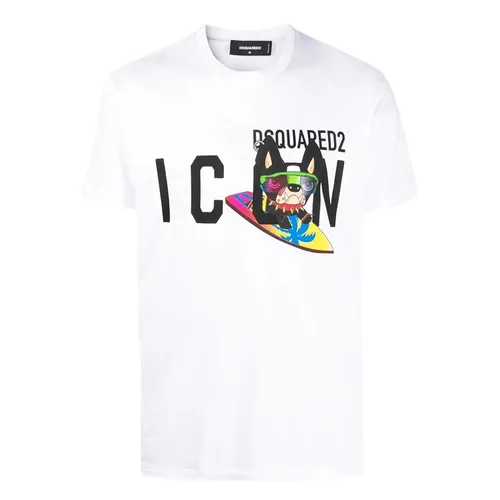 Áo Phông Dsquared2 Icon Surf Ciro Logo Printed S79GC0064 S23009 100 Màu Trắng Size M