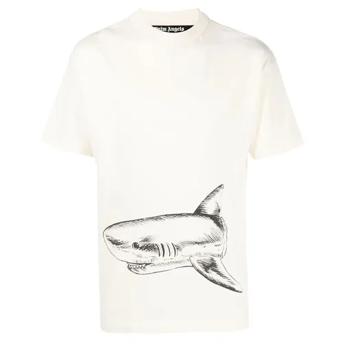 Áo Phông Palm Angels White Broken Shark Print PMAA001S23JER001 0410 Màu Trắng Size M