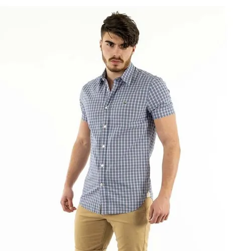 Áo Sơ Mi Cộc Tay Lacoste Men's Short Sleeve Shirt CH4495 Màu Kẻ Xanh Size 40
