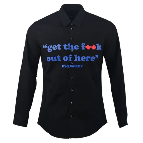 Áo Sơ Mi Dài Tay Dsquared2 Black Slogan Printed Buttoned Shirt S71DM0598 S36275 900 Màu Đen Size 44